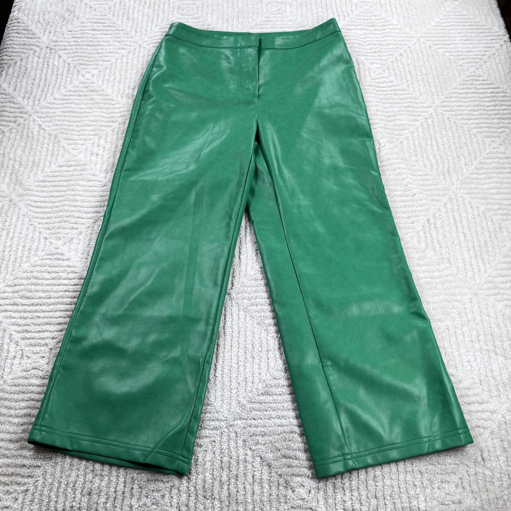 Bagatelle Collection Faux Leather Pants Women's Large Green Bold Eclectic Chic